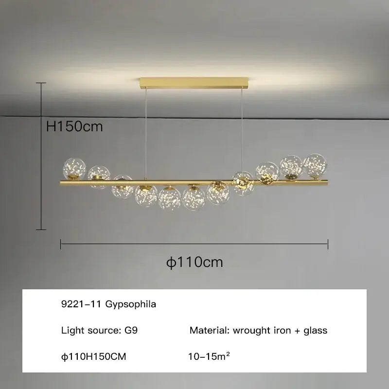 Modern gold decorbites glass ball g9 led chandelier with gold-toned pendant light and clear glass globe shades