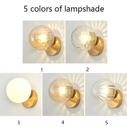 Modern gold decorbites glass ball wall lamp with spherical textured glass lampshade for bedroom sconce lighting