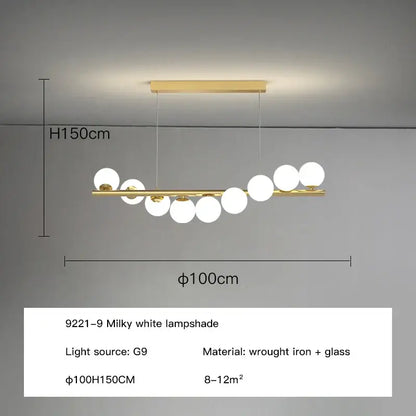Modern gold decorbites glass balls chandelier pendant light with milky white glass balls for dining room decor