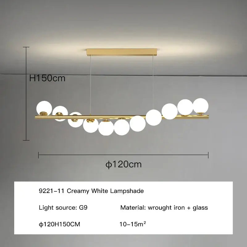 Modern gold decorbites glass balls chandelier with sleek wrought iron frame and creamy white glass balls for dining room pendant lighting