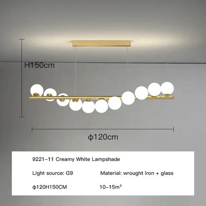 Modern gold decorbites glass balls chandelier with sleek wrought iron frame and creamy white glass balls for dining room pendant lighting