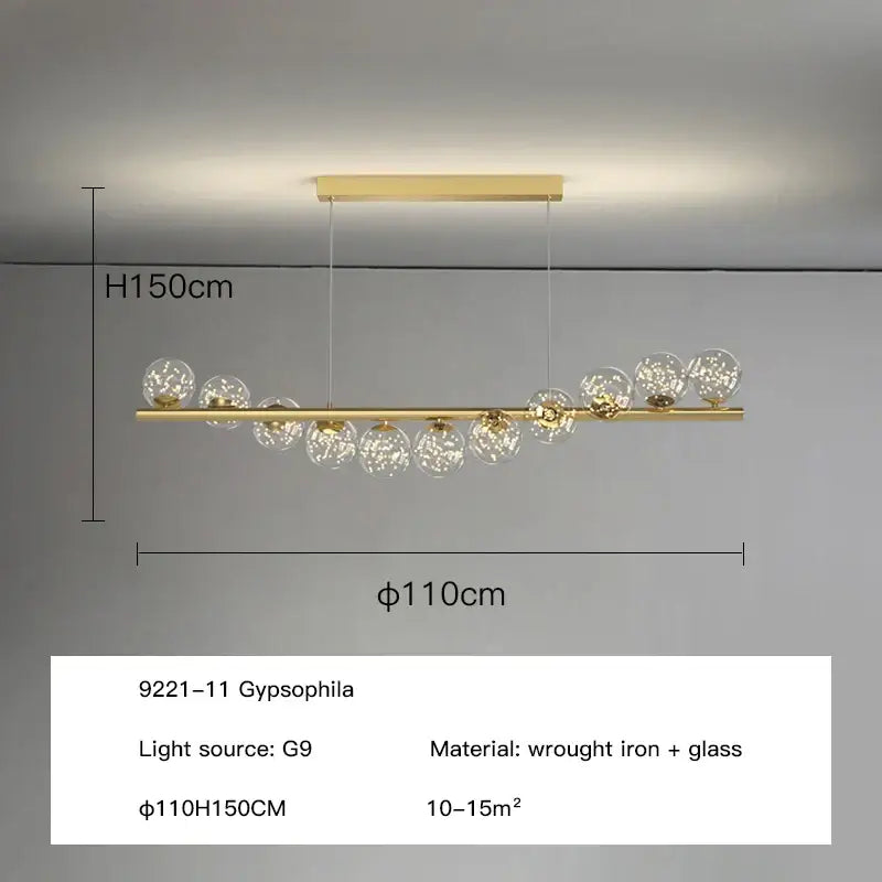 Modern gold decorbites glass balls chandelier pendant light with gold-toned fixture and clear glass g9 bulb spheres