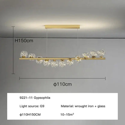Modern gold decorbites glass balls chandelier pendant light with gold-toned fixture and clear glass g9 bulb spheres