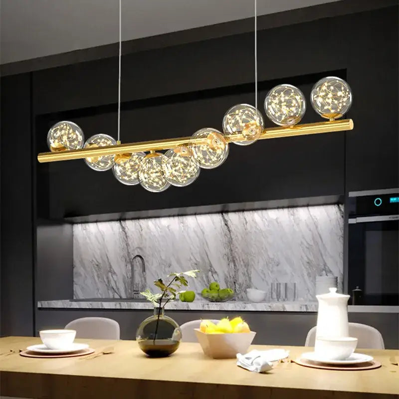 Modern gold decorbites glass balls chandelier pendant light with clear glass spheres and warm led lights for dining room