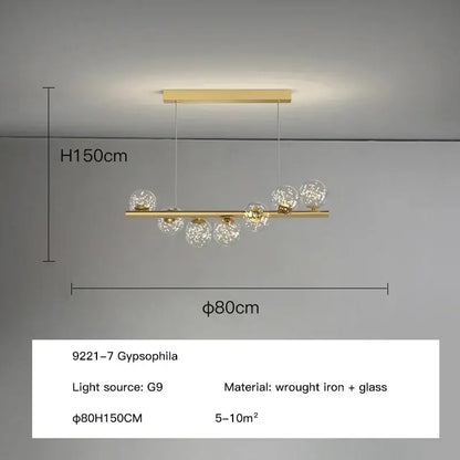 Modern gold decorbites glass balls chandelier pendant light with clear spheres and wrought iron frame for dining room