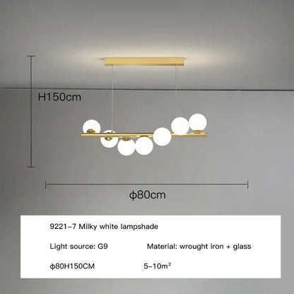 Modern gold decorbites glass balls chandelier pendant light with sleek wrought iron frame and milky white glass globes