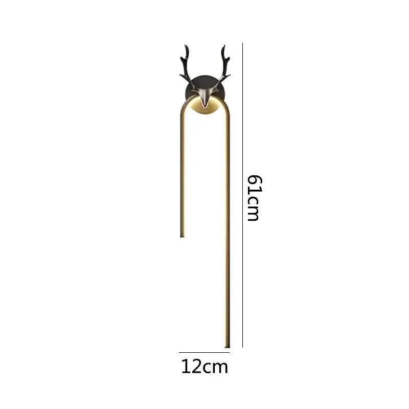 A sleek modern wall lamp featuring a black decorbites deer head and gold-toned metal arms for stylish decor