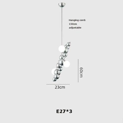Modern gold designer molecule chandelier featuring a silver spherical pendant light with three e27 bulbs and adjustable cord by decorbites designer molecule