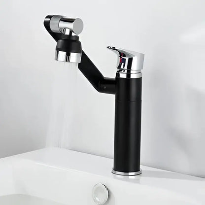 Modern gold detachable spray bathroom sink faucet in black and chrome with flexible articulated arm and water filter attachment