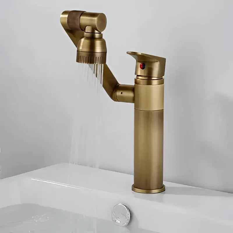Brass-finished modern gold detachable spray bathroom sink faucet with sleek design for kitchen and bathroom sink use