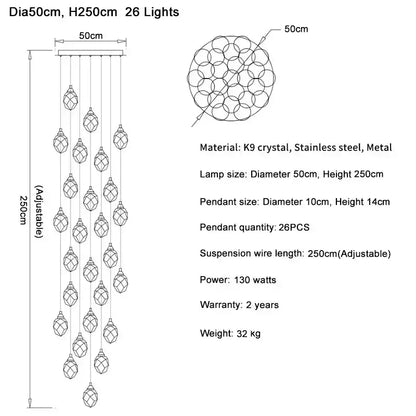 Elegant modern gold diamond crystal ball chandelier with 26 k9 crystal lights and stainless steel frame for living room