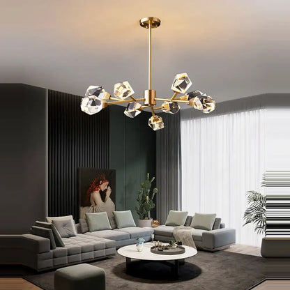 Modern gold diamond crystal brass pendant light with faceted crystal brass led pendants for dining room use