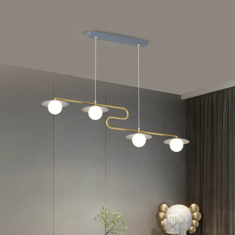 Modern gold dimmable led ceiling chandelier with curved metal frame and frosted glass globes for dining room decorbites dimmable led