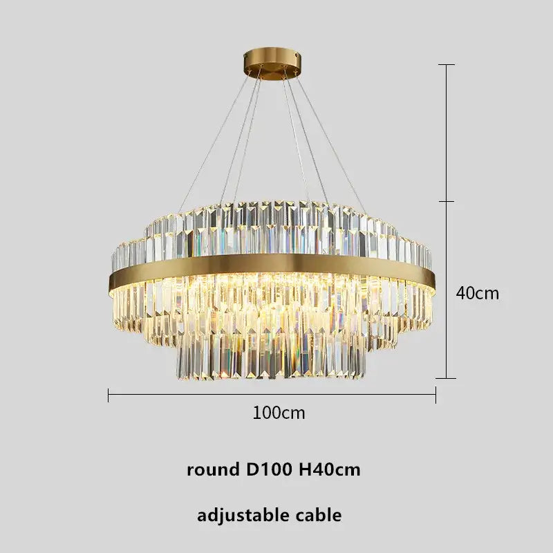 Modern gold dimmable led pendant light with clear crystal prisms and decorbites gold metal frame for dining room decor
