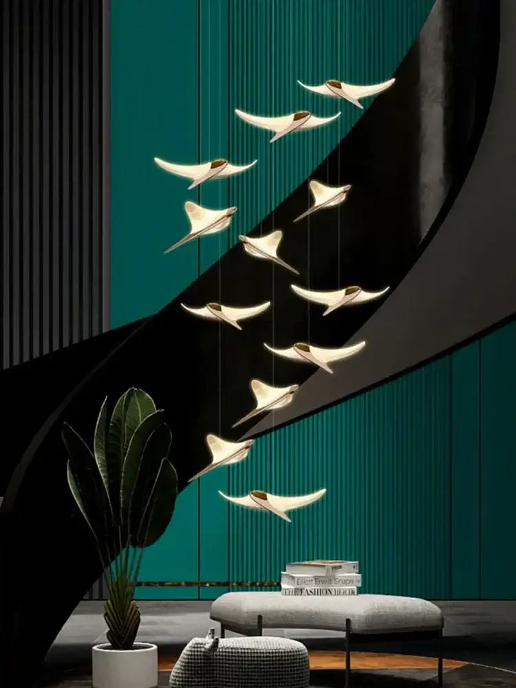 Modern gold dolphin pendant chandelier with white and gold-toned metal minimalist bird-shaped lights for hotel lobby decorbites dolphin pendant