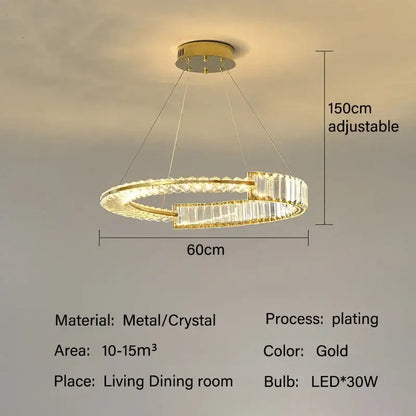 Modern gold double ring decorbites crystal chandeliers featuring gold-plated metal and adjustable height for dining room