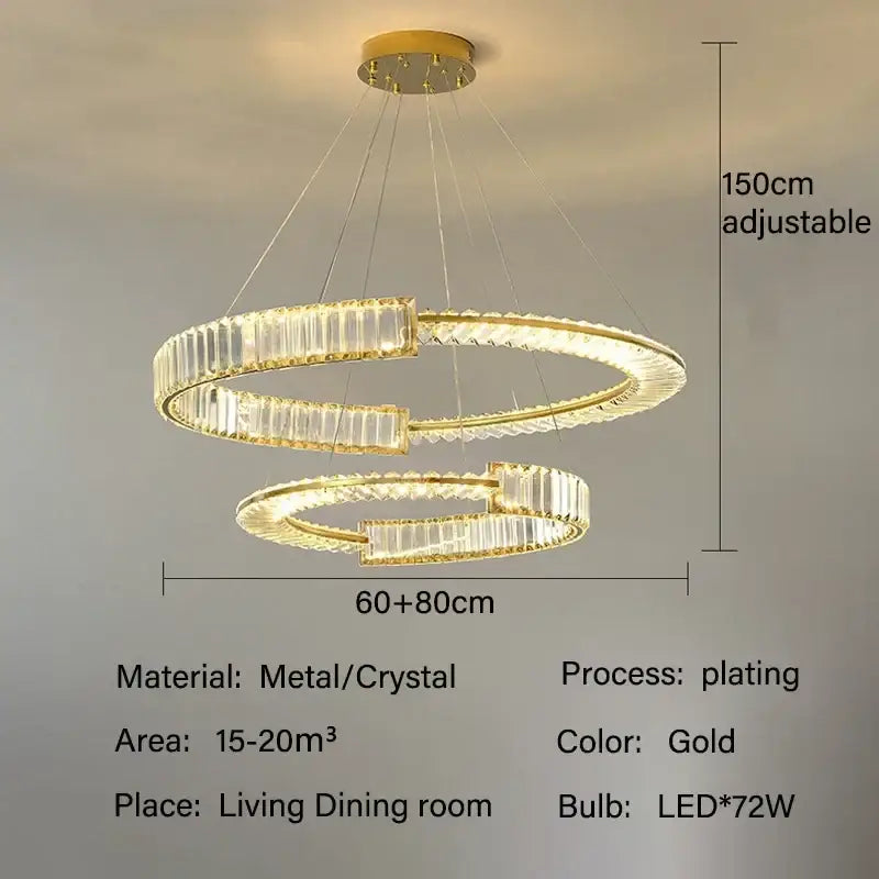 Modern gold double ring decorbites crystal chandelier with adjustable height for dining room lighting