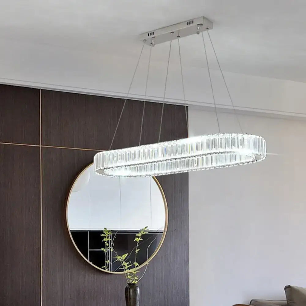 DecorBites sleek LED suspension lamp with optical K9 crystal and metallic frame for restaurants and islands