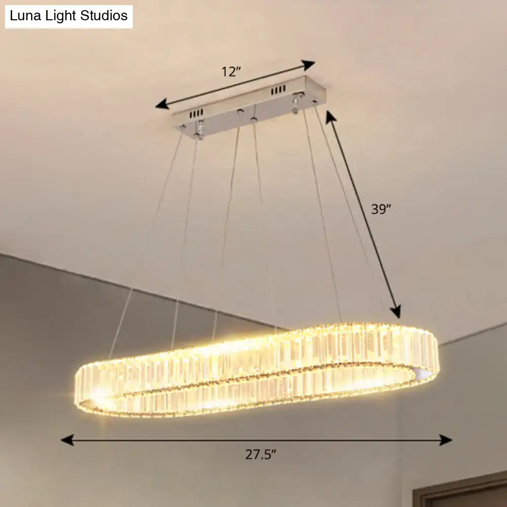 DecorBites™ sleek led suspension lamp with optical K9 crystal and silver metal mount perfect for restaurants and islands