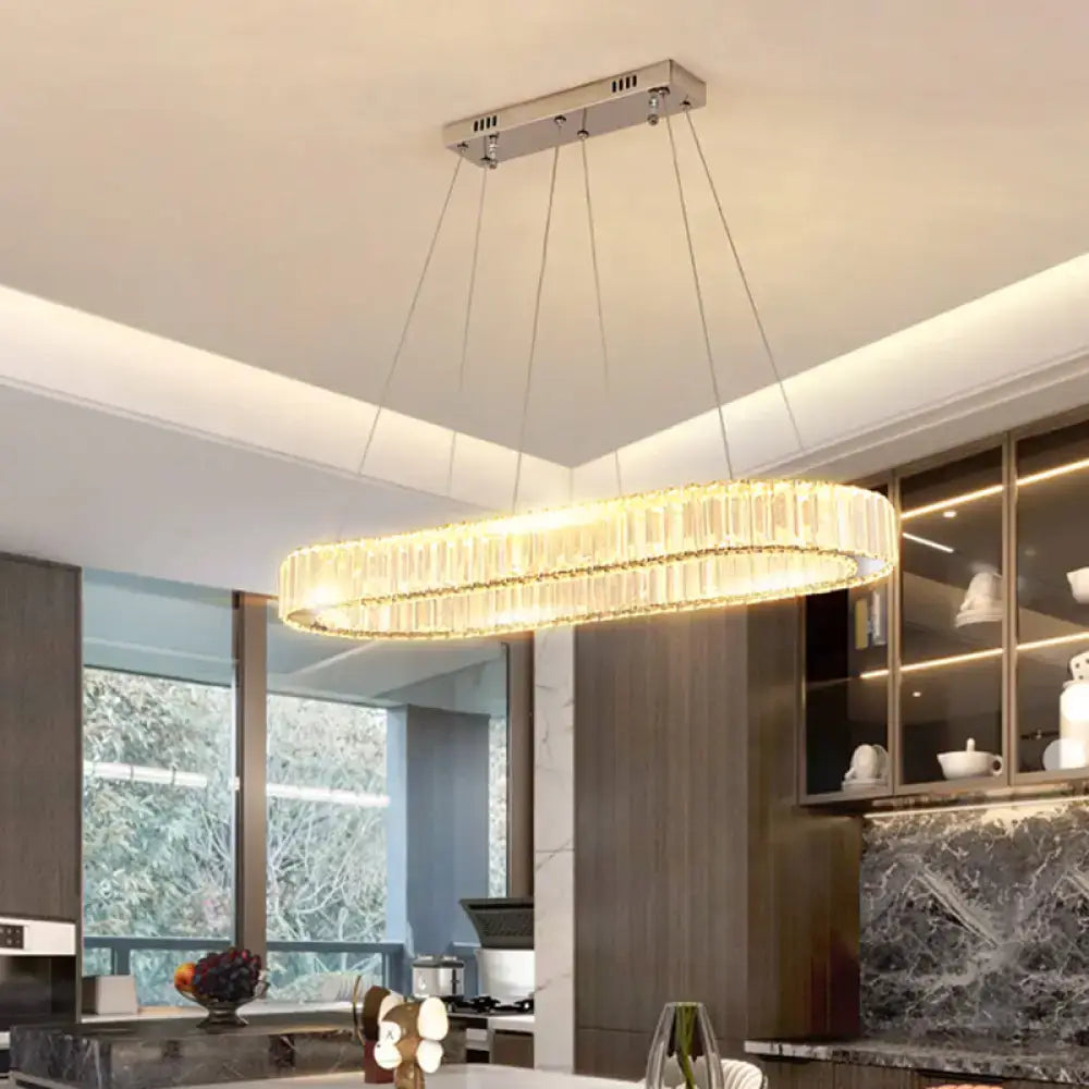 DecorBites™ sleek led suspension lamp with optical k9 crystal rods and chrome finish ideal for restaurants and islands