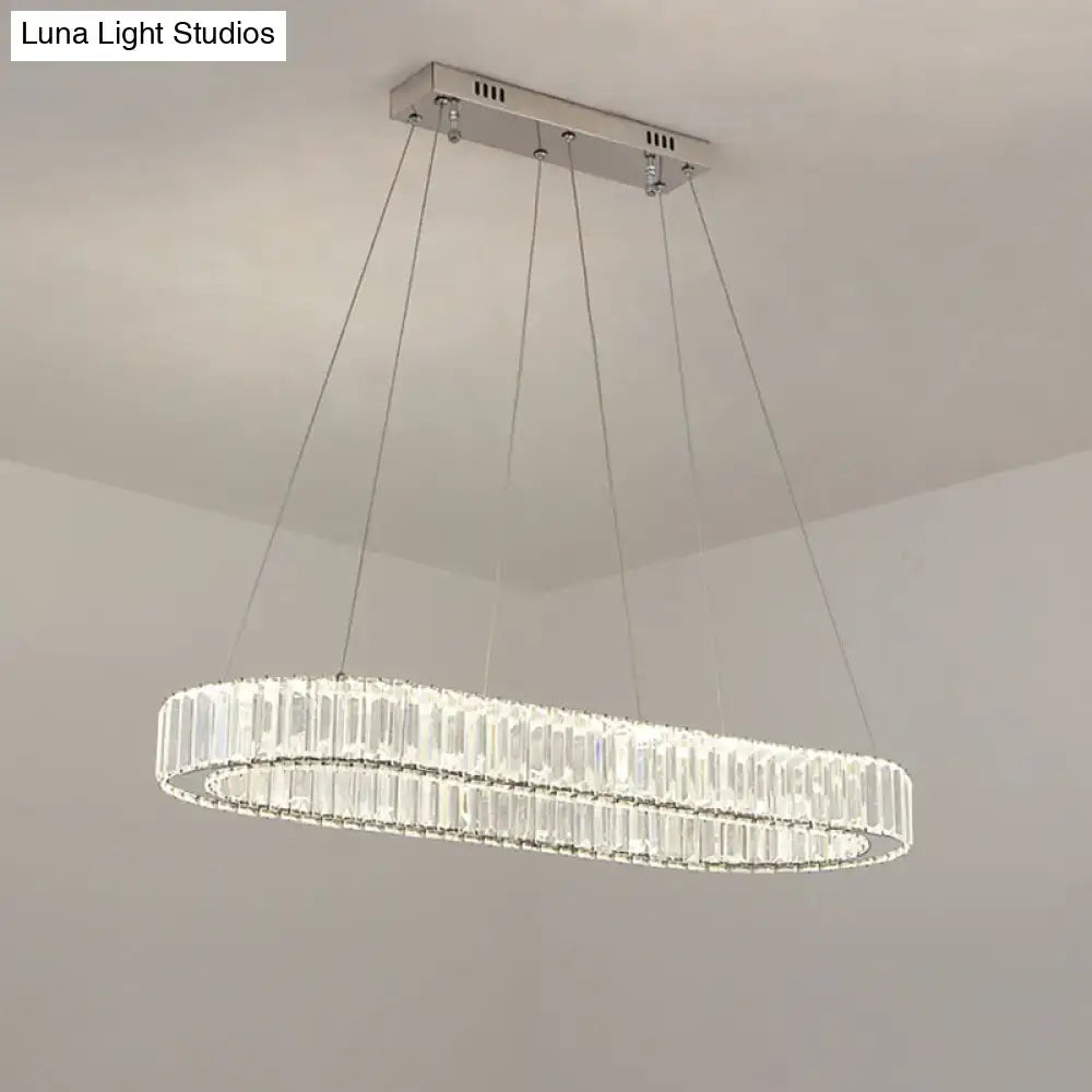 DecorBites™ sleek led suspension lamp with oval optical k9 crystal and chrome finish for restaurants and islands