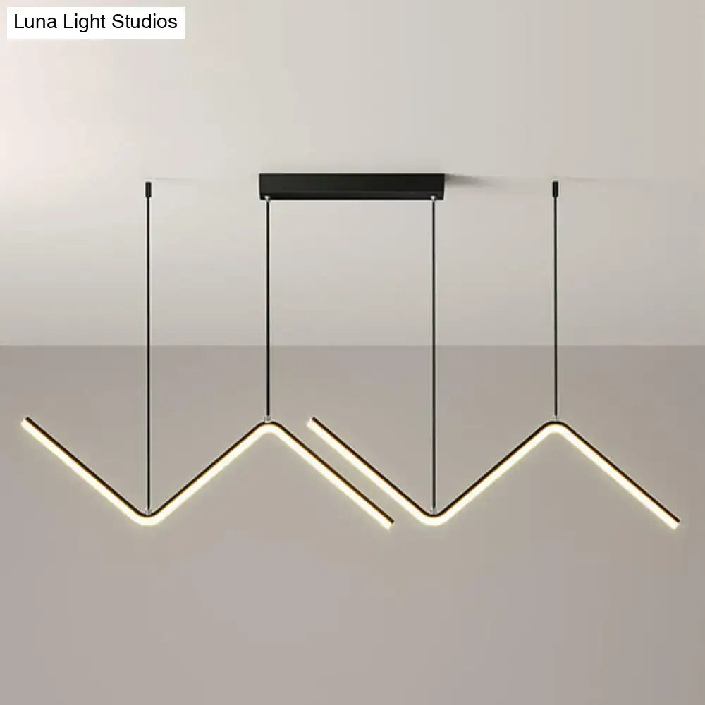 Modern black pendant light fixture with double z shaped led strips emitting warm glow for 110v-120v 220v-240v use