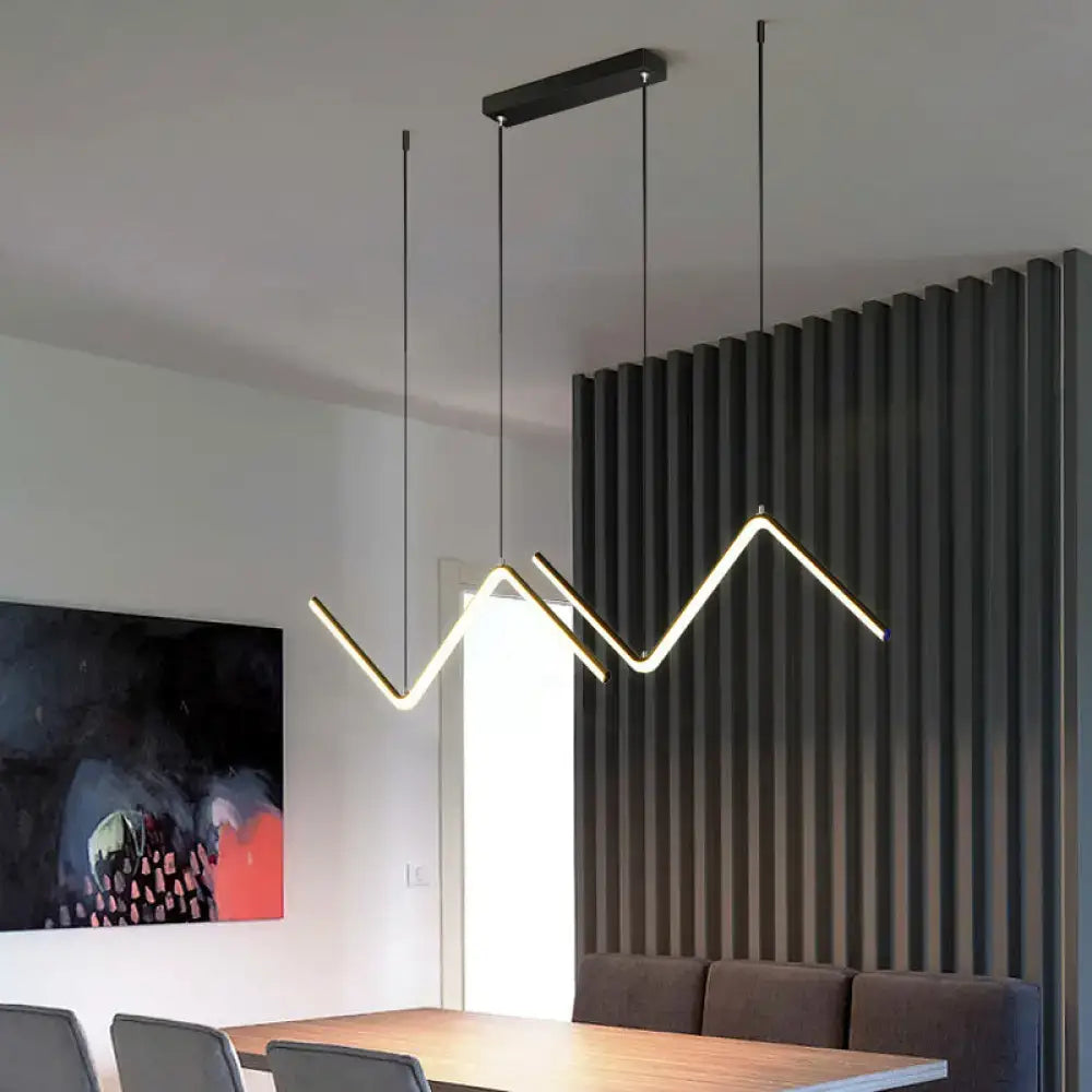 Modern black rectangular double z shaped light fixture with three warm white led strands for 110v-120v 220v-240v use