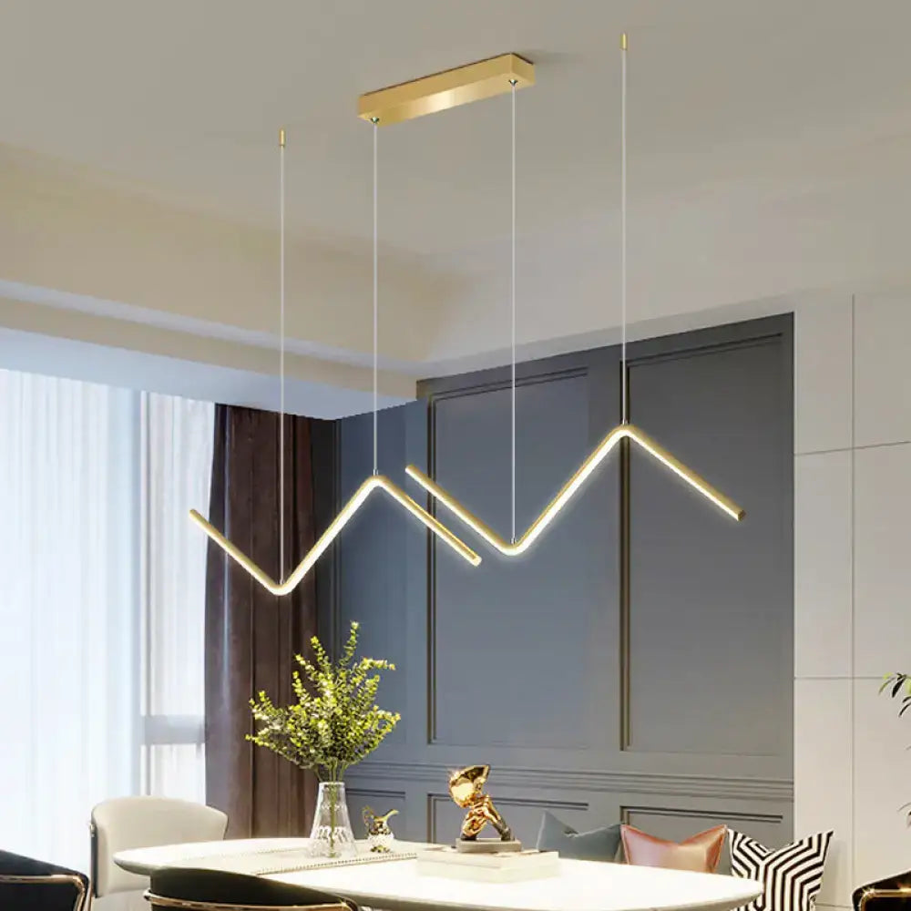 Gold-colored modern geometric double z shaped light fixture with linear led strips for 110v-120v 220v-240v use