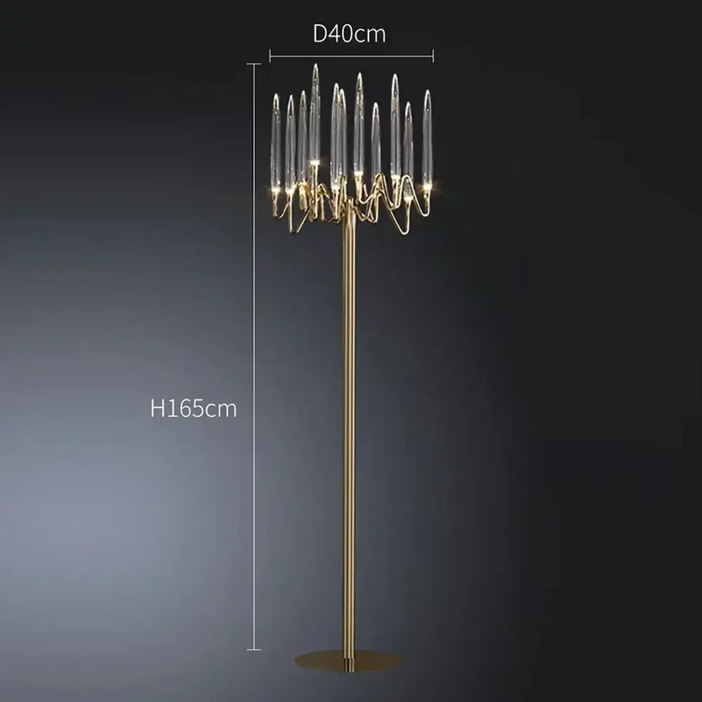 Modern gold elegant candle shape floor lamp with slender stand and clear glass arms for decorbites elegant candle decor