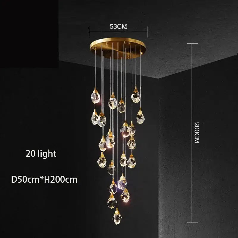 Modern gold elegant crystal chandelier with circular base and 20 hanging droplets for living room decorbites elegant crystal