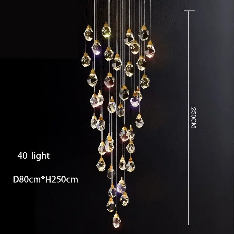 Modern gold elegant crystal chandelier with 40 illuminated clear and multicolored glass facets by decorbites elegant decor