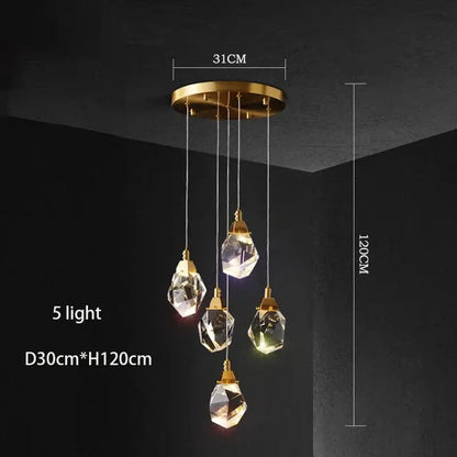 Modern gold elegant crystal chandelier pendant light with five faceted crystal droplets by decorbites elegant crystal