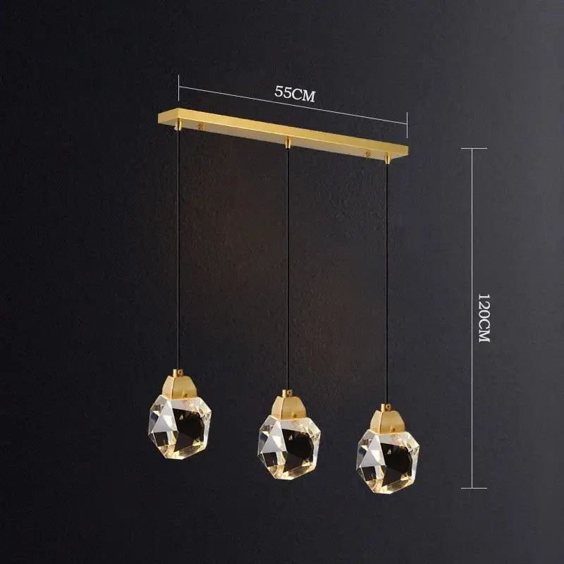 Modern gold elegant crystal chandelier living room pendant light with gold-toned mount and three faceted glass pendants decorbites elegant crystal