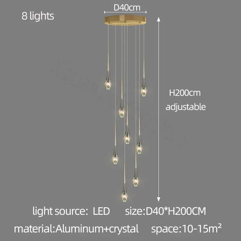 Modern gold decorbites elegant crystal chandelier with eight teardrop lights and aluminum mount for living room decor