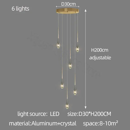 Modern gold elegant crystal chandelier with six teardrop lights and aluminum base for decorbites elegant crystal decor