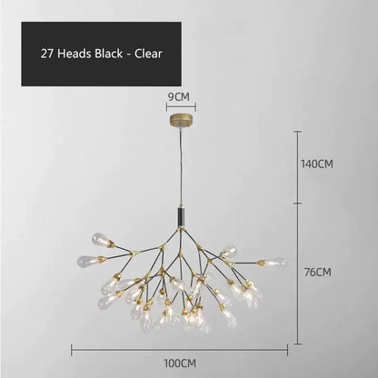 Modern gold elegant firefly chandelier with 27 clear glass bulbs and black metal arms from decorbites elegant firefly collection