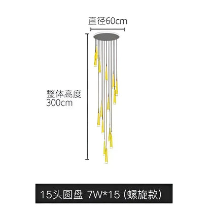 A modern decorbites elegant led ring chandelier with 15 golden-yellow glass pendants and gray metal mount for living room
