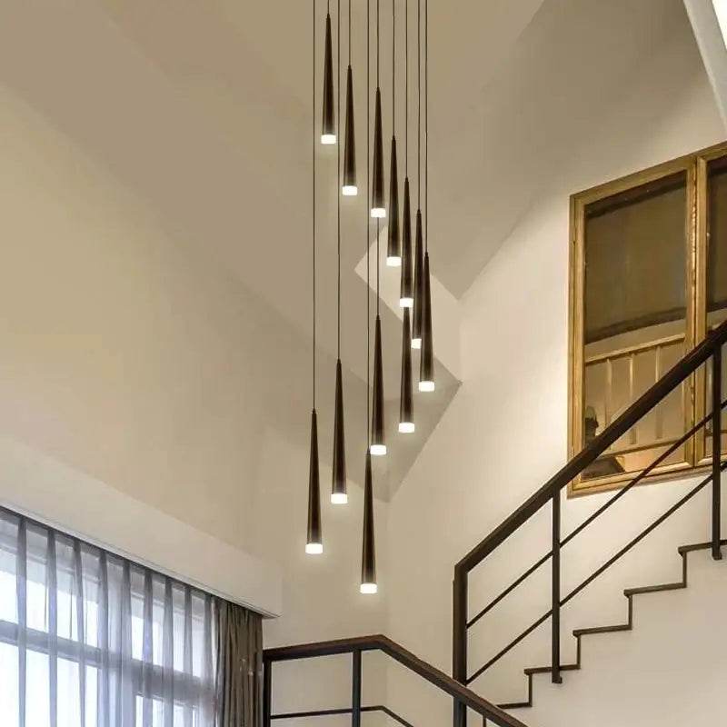 Modern gold elegant led ring chandelier with black conical pendant lights and warm glowing bulbs for living room decorbites elegant led