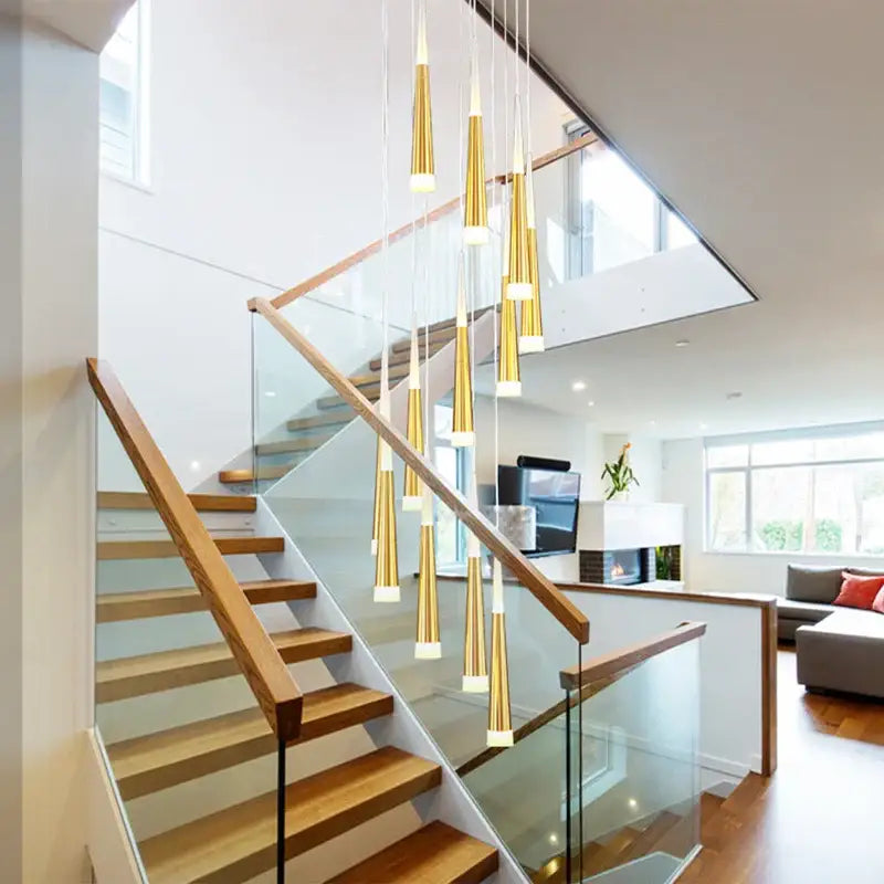 Modern gold elegant led ring chandelier with cone-shaped pendant lights and frosted glass bases for living room decorbites elegant led