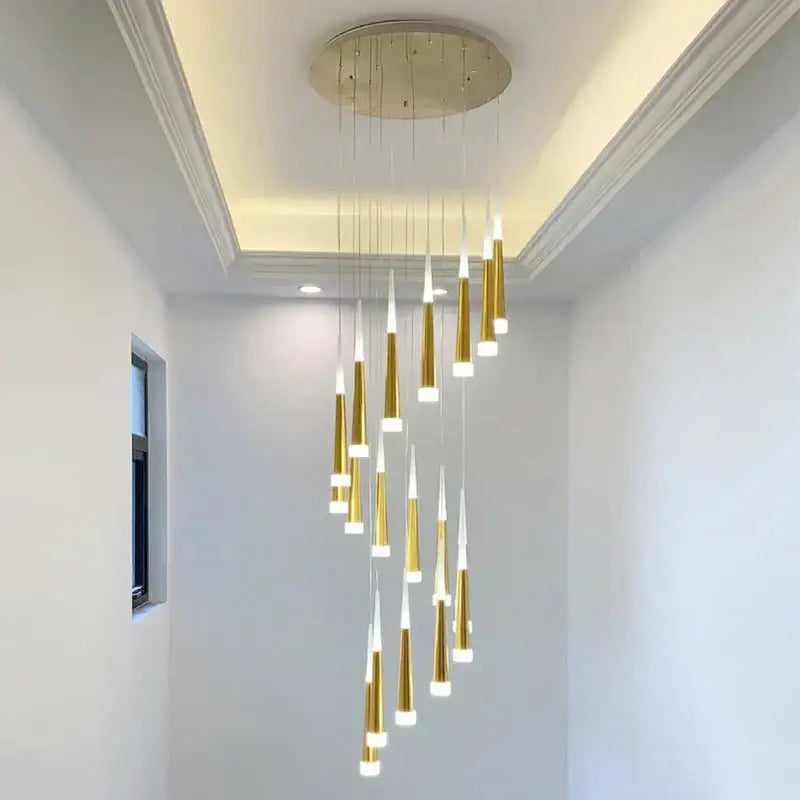 Modern gold elegant led ring chandelier with sleek tapered cylindrical lights for living room decorbites elegant led lighting