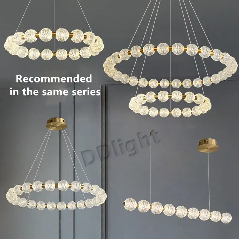Modern gold elegant pearl necklace chandelier with frosted glass spheres and gold-toned metal decorbites elegant pearl design