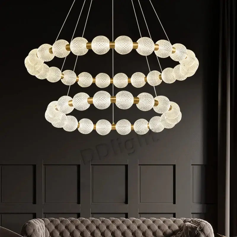 Modern gold elegant pearl necklace chandelier with frosted glass spheres and metal accents for living room decorbites elegant pearl