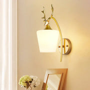 Modern gold elk led incandescent wall sconce featuring a gold-toned deer antler design with frosted white glass shade