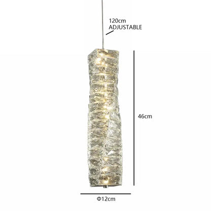 Modern gold elongated glass chandelier led ceiling light with a textured glass cylinder and warm led lights