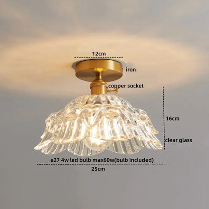 Modern gold etched glass led ceiling lamp with clear fluted pendant and brass iron mounting for living room lighting