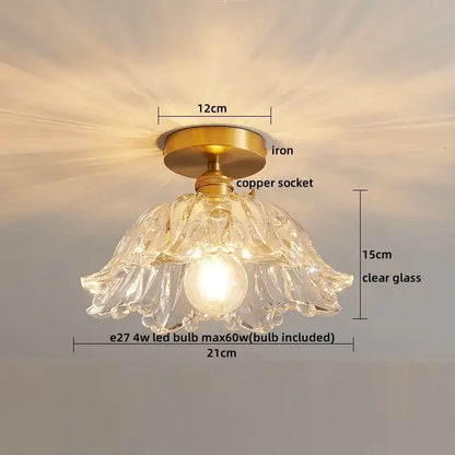 Modern gold etched glass led ceiling lamp with clear glass pendant light brass base and copper socket for living room