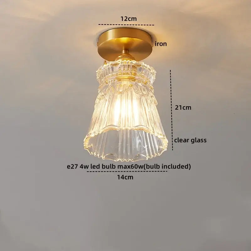 Vintage-style led ceiling lamp with brass iron base and clear fluted glass shade for modern living room lighting