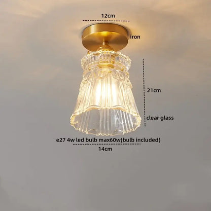 Vintage-style led ceiling lamp with brass iron base and clear fluted glass shade for modern living room lighting