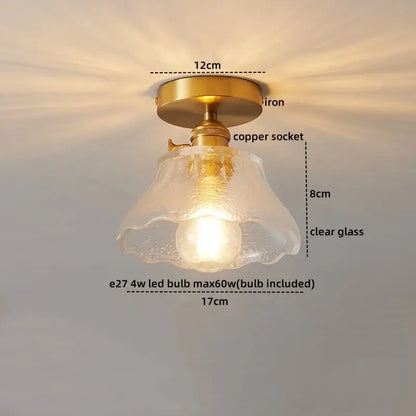 Vintage-style ceiling lamp with brass iron base copper socket and clear textured glass shade for modern led ceiling lamps