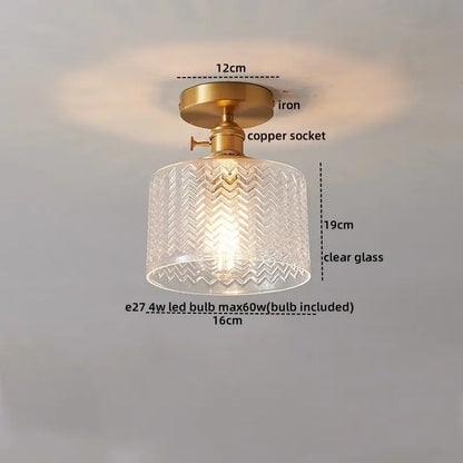 Modern gold etched glass led ceiling lamp with brass iron base copper socket and clear chevron glass shade for living room